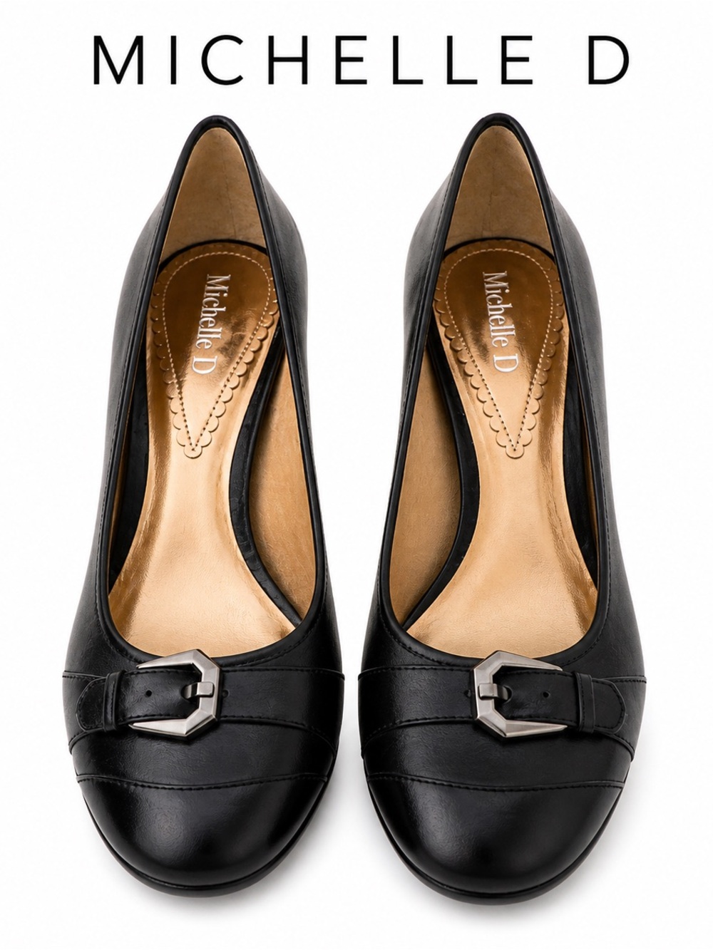 Michelle D Black Heels with Buckle Detail NIB Vintage Deadstock
